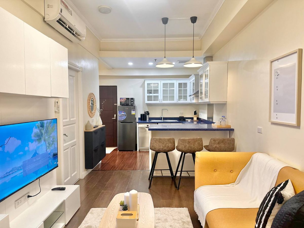 Condo entertainment console with candles
